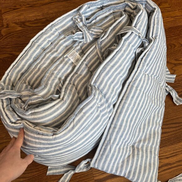 Pottery Barn Kids Montauk Belgian Flax Linen Bumper, Blue - Picture 2 of 4